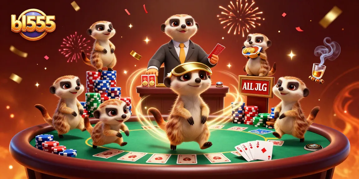 Experience the excitement of bl555 with a lively meerkat casino scene, showcasing vibrant poker action.