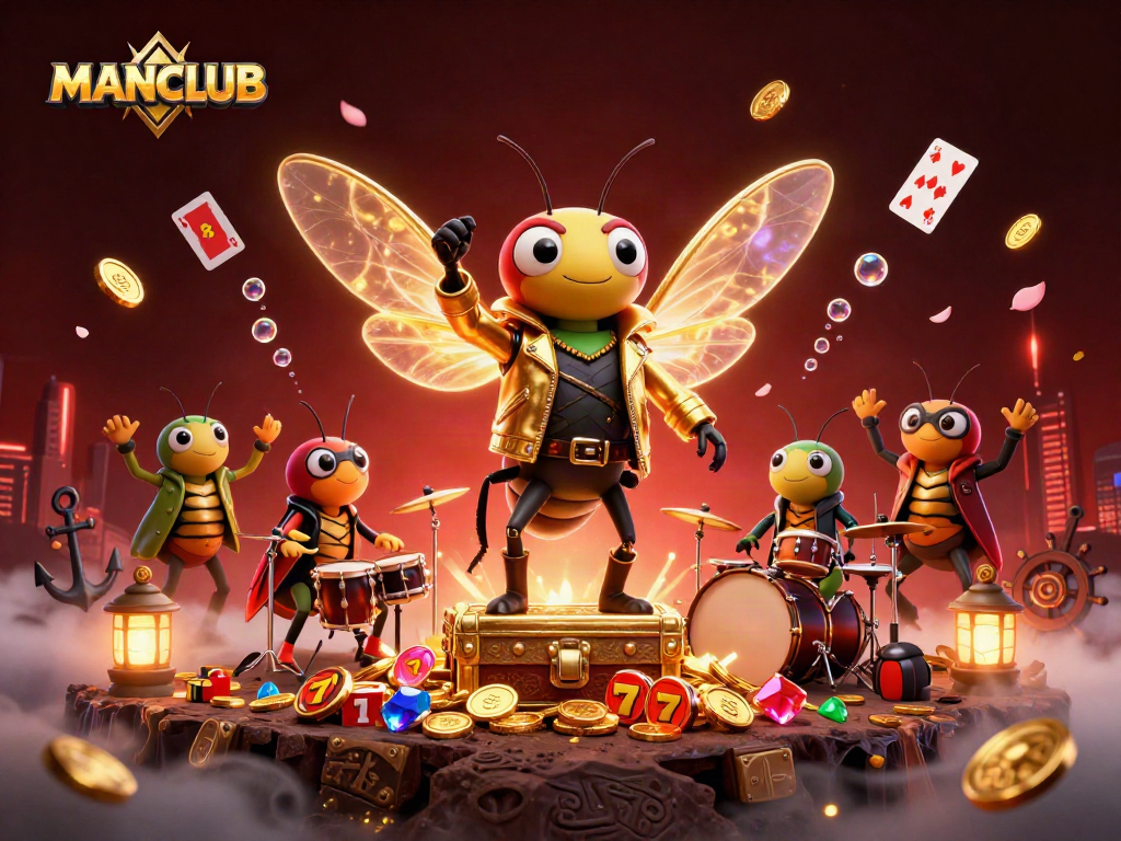 Experience the thrill of MANCLUB with a vibrant casino scene featuring animated characters and dynamic gaming elements.