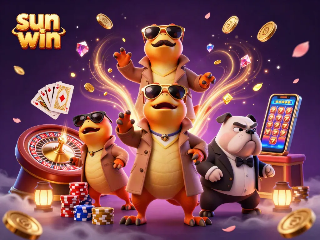 Experience fun and excitement with sun win in a vibrant, detailed casino scene.