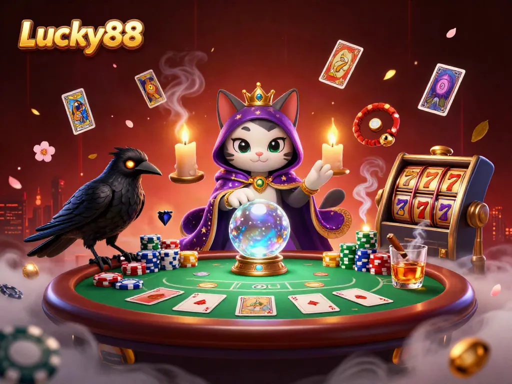 Engage with Lucky88's lively casino scene featuring mystical characters and vibrant gaming elements.