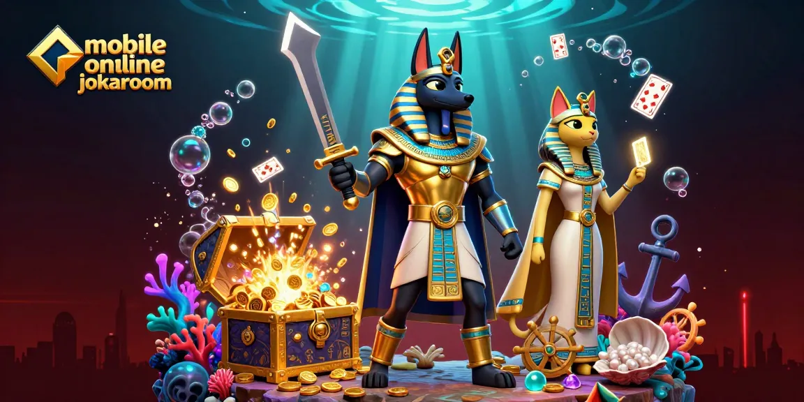 Experience the excitement of mobile online casinos jokaroom with Anubis and Bastet amid treasure.