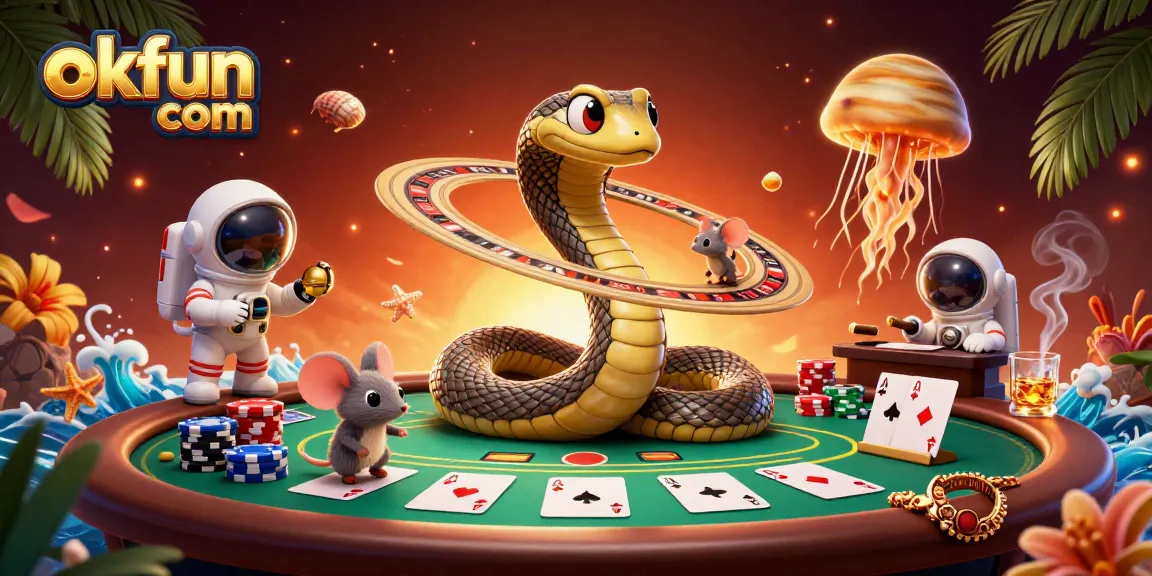 Experience thrilling bets at okfun com with our cosmic casino showdown, featuring unique gambling characters and vibrant elements.