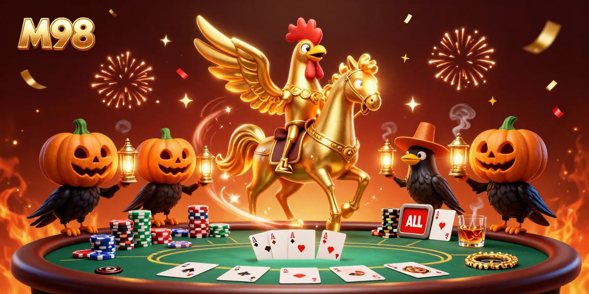 M98 unleashes thrilling blackjack action featuring a golden rooster and spectral scenery.