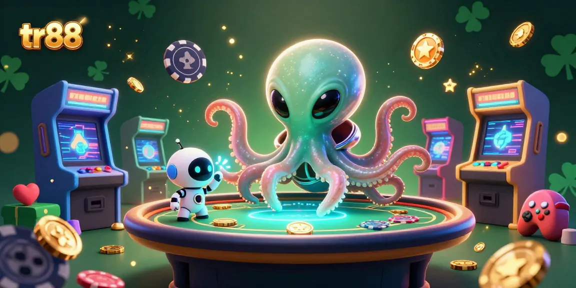 Join the excitement at TR88, where a colorful octopus plays poker among bright game elements.